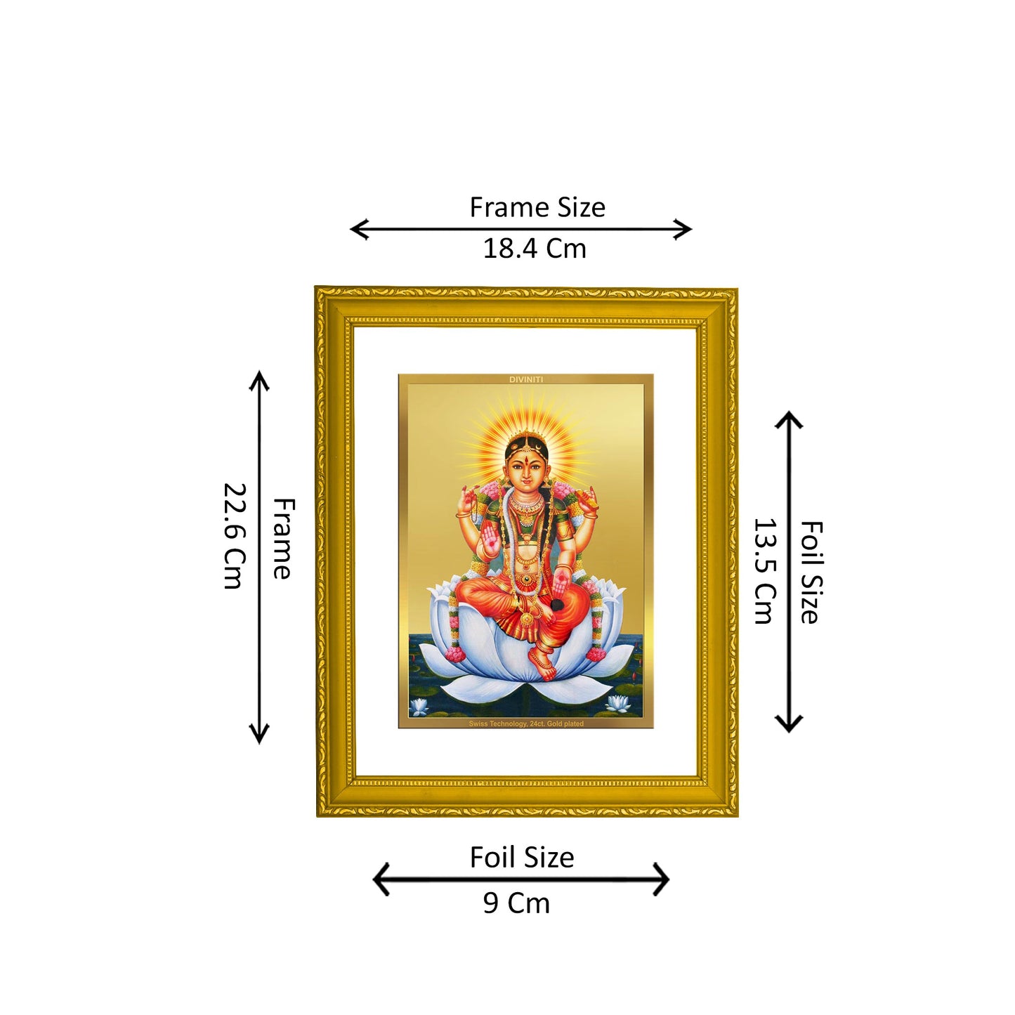 DIVINITI 24K Gold Plated Tripura Devi Photo Frame Idol for Home Decor, Puja Room, Table Top, Wall Hanging, Workshop, Gift|DG101 Size 2 (22.6x18.4 CM)