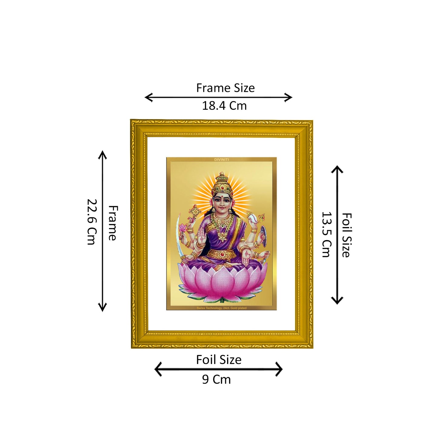 DIVINITI 24K Gold Plated Vijaya Lakshmi Modern Photo Frame Idol for Puja Room, Home Wall Decor, Workshop, Table Top, Premium Gift|DG101 Size 2 (22.6x18.4 CM)