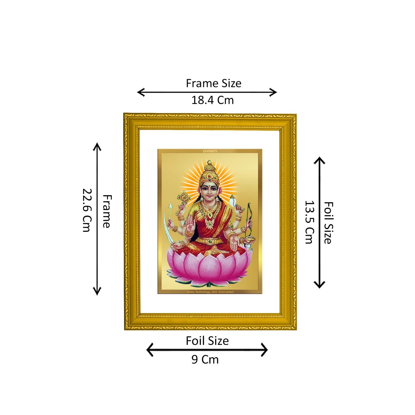 DIVINITI 24K Gold Plated Veer Laxmi Wooden Traditional Photo Frame Idol for Home Wall Decor, Workshop, Table Top, Premium Gift | DG101 Size 2 (22.6x18.4 CM)