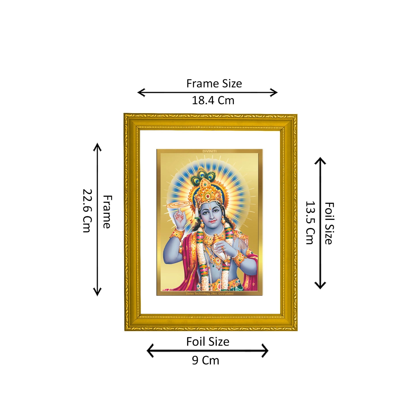 DIVINITI 24K Gold Plated Lord Vishnu Photo Frame Idol for Home Decor, Puja Room, Table Top, Wall Hanging, Workshop, Gift|DG101 Size 2 (22.6x18.4 CM)