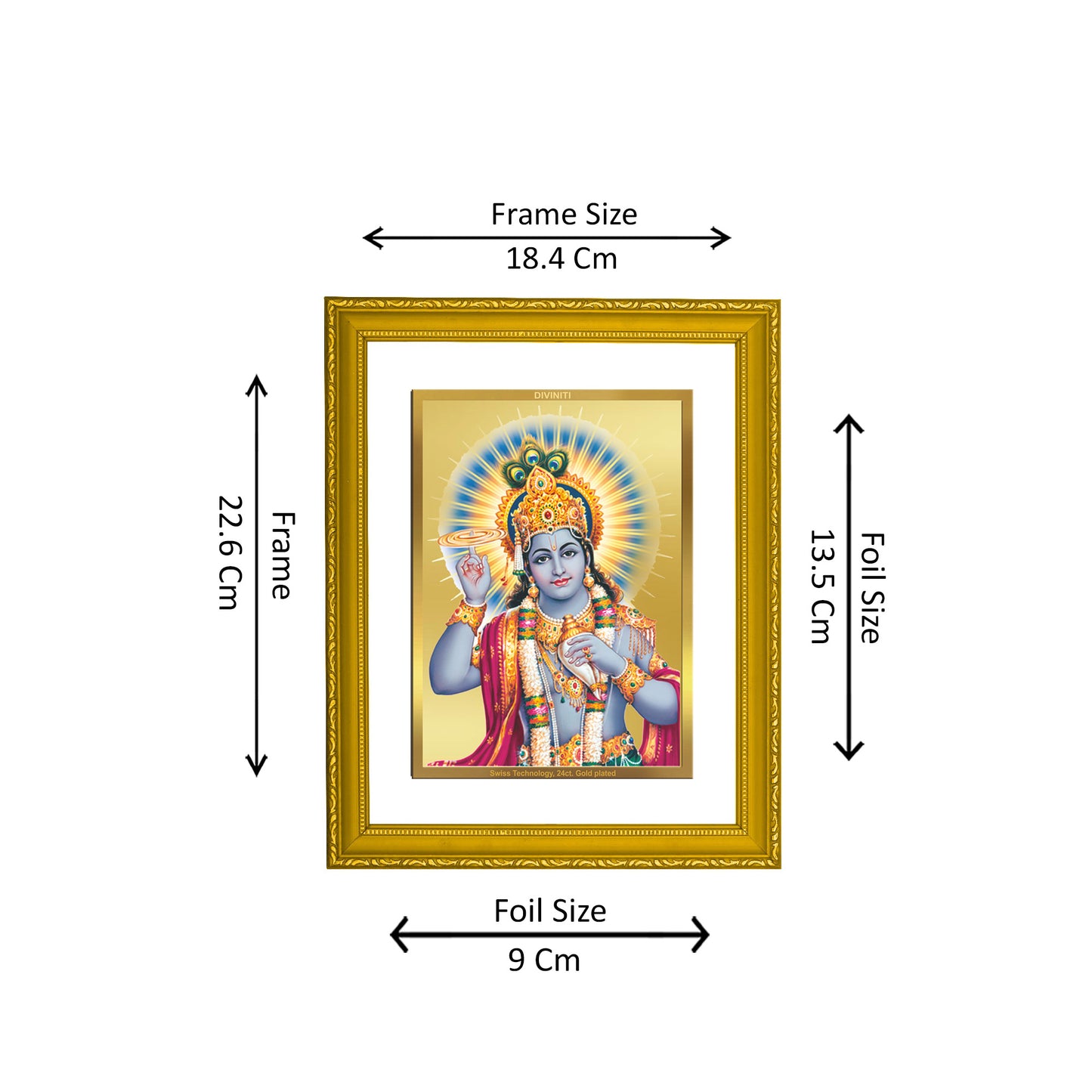 DIVINITI 24K Gold Plated Lord Vishnu Wooden Photo Frame Idol for Wall Hanging, Workshop, Table Top, Home Decor, Luxury Gift | DG113 Size 2 (22.6x18.4 CM)