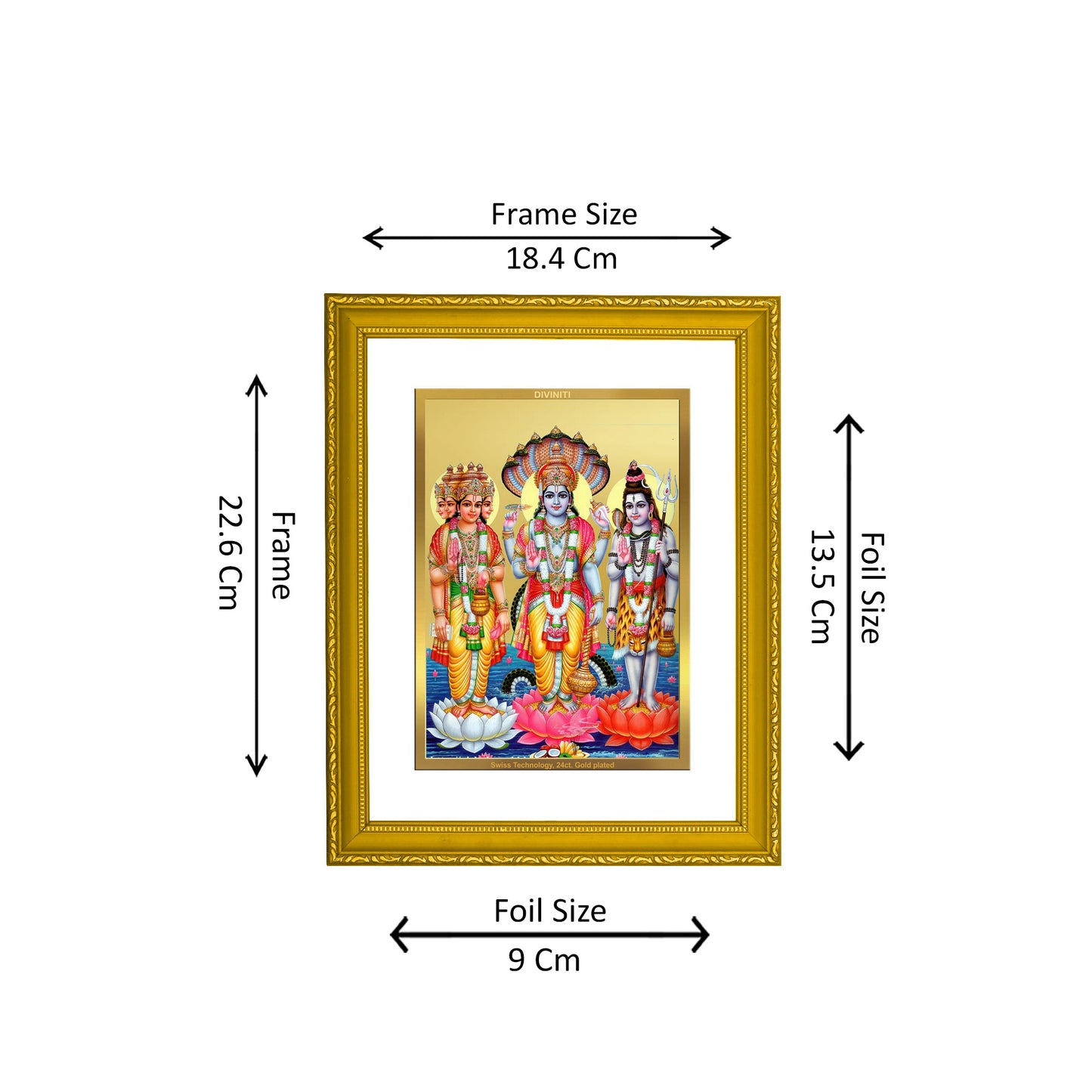 DIVINITI 24K Gold Plated Vishnu Mahesh Photo Frame Idol for Home Wall Decor, Workshop, Table Top, Premium Gift|DG101 Size 2 (22.6x18.4 CM)