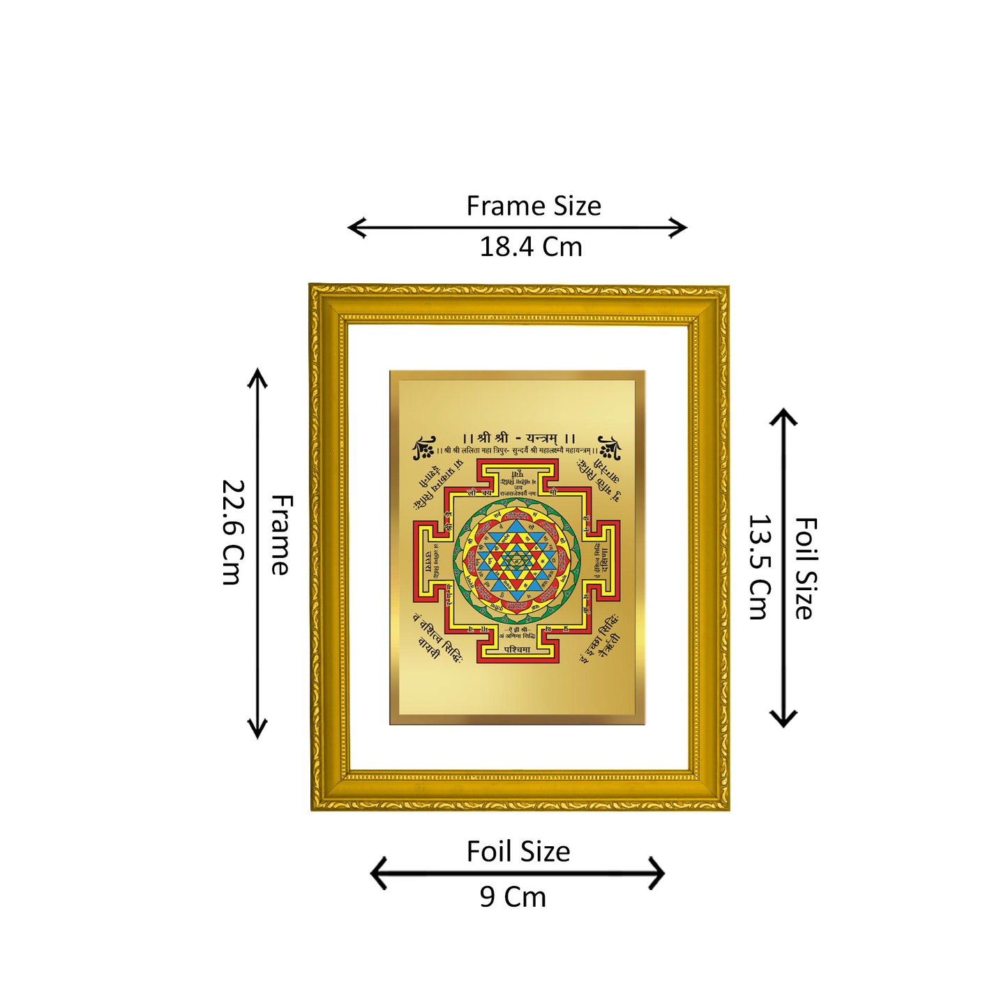 DIVINITI 24K Gold Plated Foil Shree Yantra Wooden Traditional Photo Frame Idol for Workshop, Home Decor, Puja Room, Gift | DG101 Size 2 (22.6x18.4 CM)