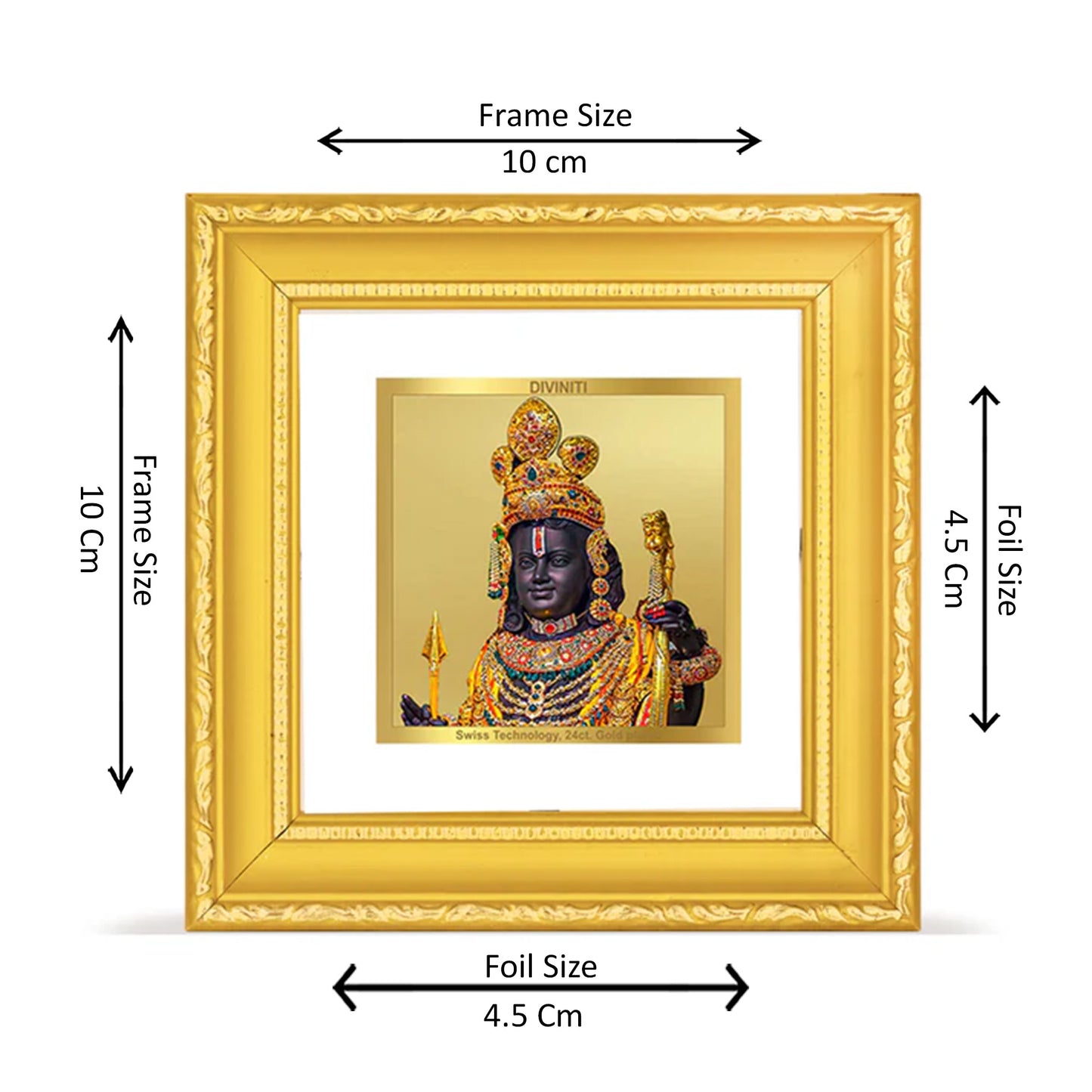 DIVINITI 24K Gold Plated Lord Ram Lalla Photo Frame Idol for Home Wall Decor, Puja Room, Wall Hanging, Table Top, Gifts Item|DG101S1A (10x10 CM)