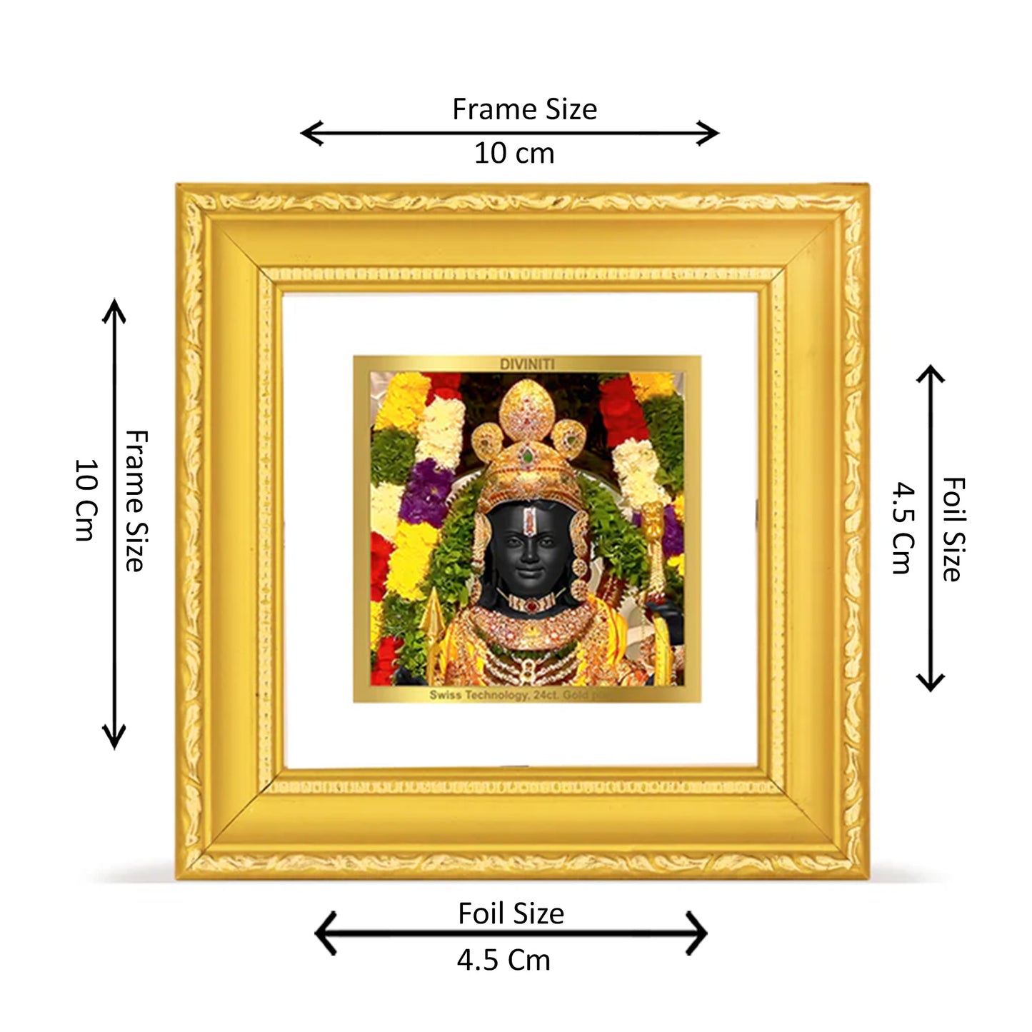 DIVINITI 24K Gold Plated Lord Ram Lalla Wooden Exquisite Wall Photo Frame Idol for Home Decor, Puja Room, Table Top, Gifts | DG101S1A (10x10 CM)