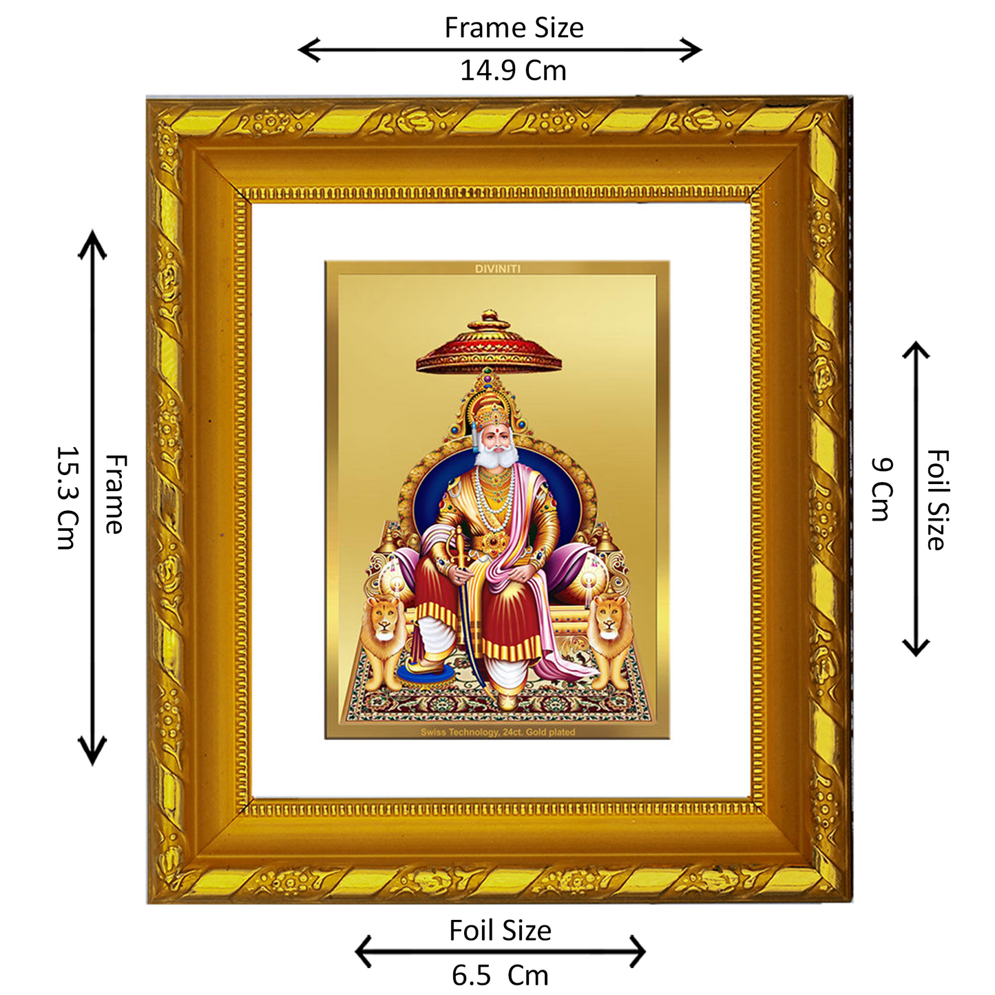 DIVINITI 24K Gold Plated Foil Agrasen Maharaj Photo Frame for Home Decor, Luxury Gift DG 103 Size 1 (15.3x14.9 CM)