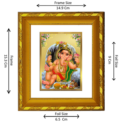 DIVINITI 24K Gold Plated Foil Bal Ganesha Photo Frame for Home Wall Decor, Festival Gift DG 103 Size 1 (15.3x14.9 CM)