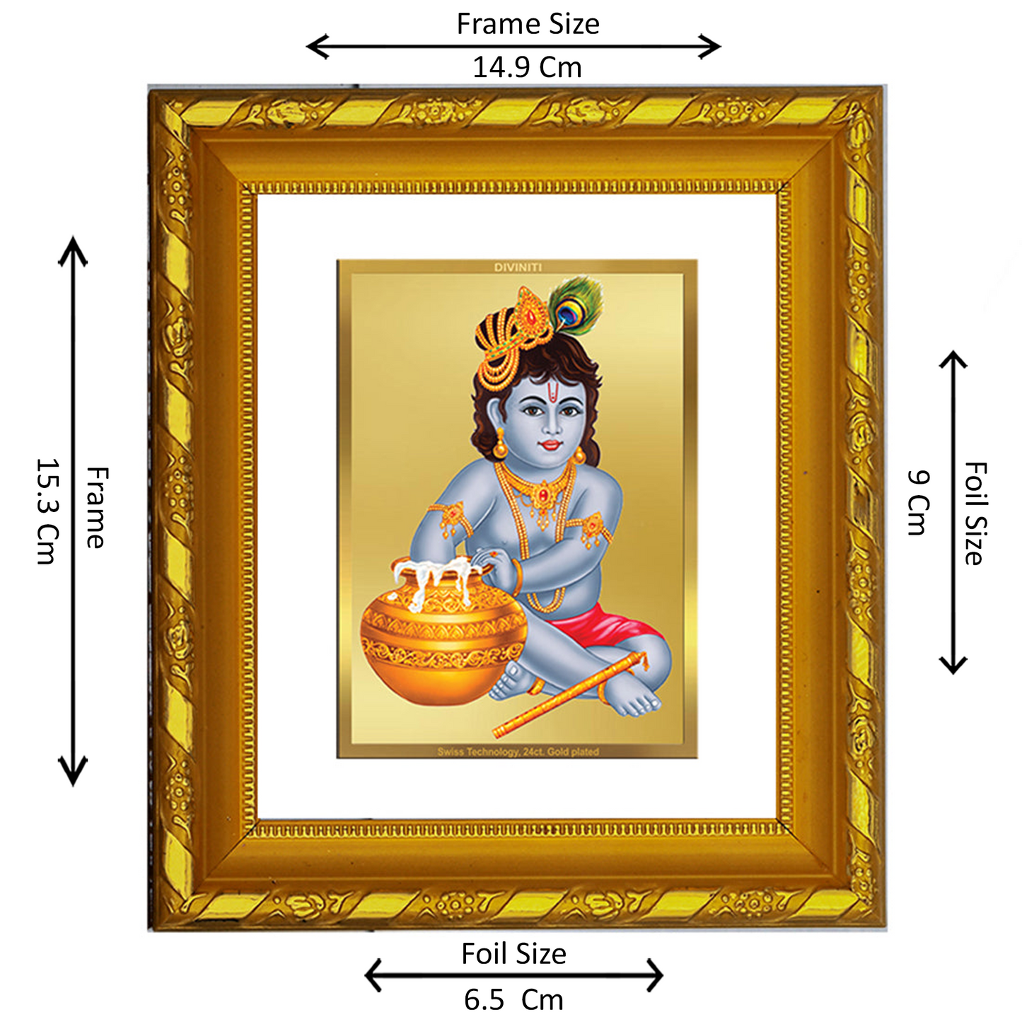 DIVINITI 24K Gold Plated Foil Bal Gopal Photo Frame for Home Decor Showpiece, Wall Decor DG 103 Size 1 (15.3x14.9 CM)