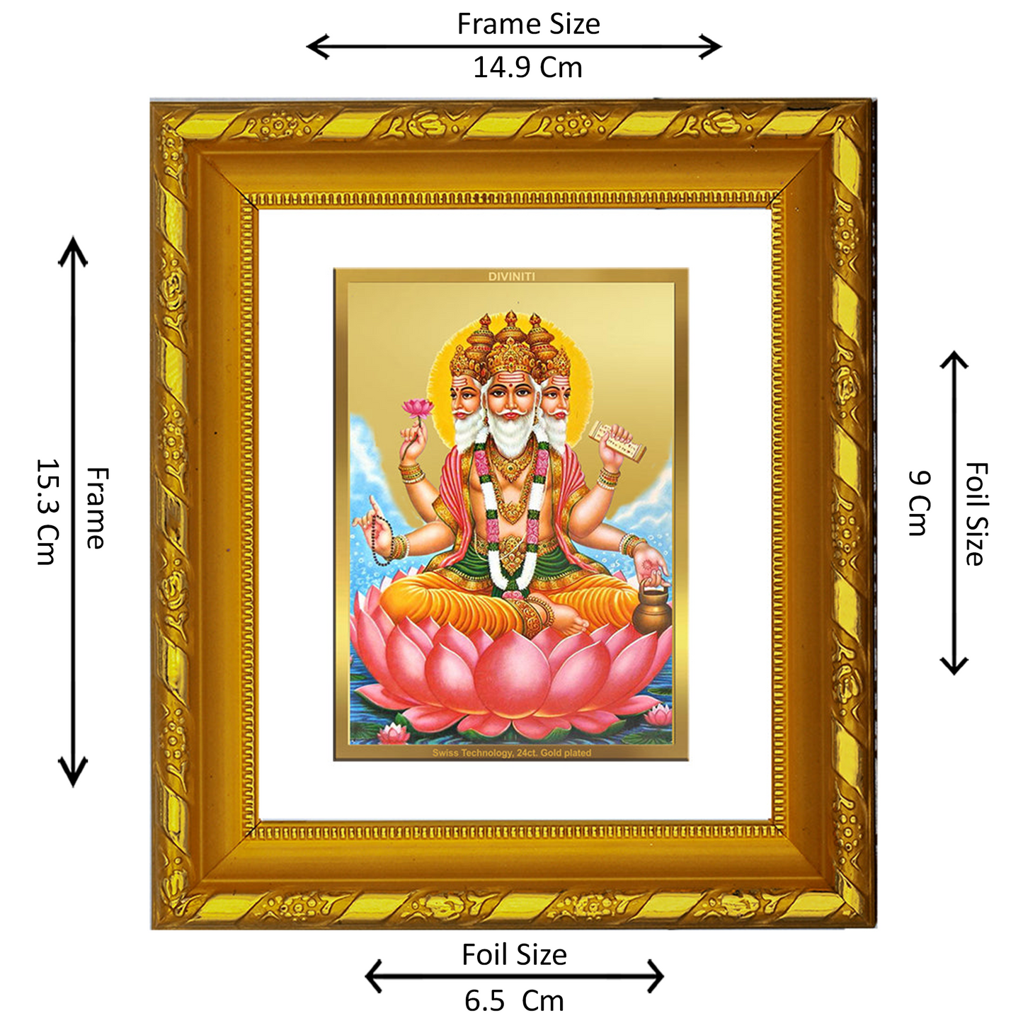 DIVINITI 24K Gold Plated Foil Brahma Ji Photo Frame for Home Wall Decor, Festival Gift DG 103 Size 1 (15.3x14.9 CM)