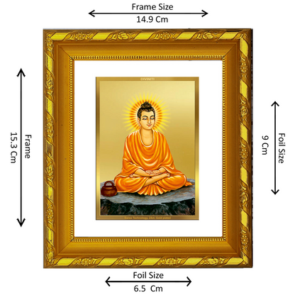 DIVINITI 24K Gold Plated Foil Buddha Religious Photo Frame for Home Decor, Office, TableTop DG 103 Size 1 (15.3x14.9 CM)