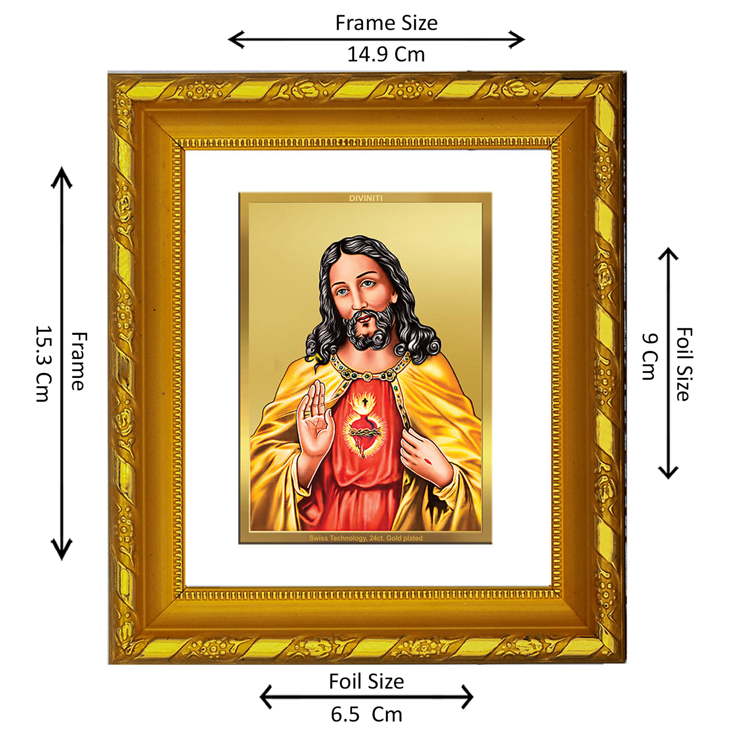 DIVINITI 24K Gold Plated Foil Jesus Wall Photo Frame for Home Decor, Prayer, Gift DG 103 Size 1 (15.3x14.9 CM)