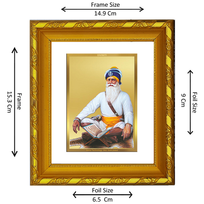 DIVINITI 24K Gold Plated Foil Baba Deep Singh Photo Frame for Living Room, Festival Gift DG 103 Size 1 (15.3x14.9 CM)