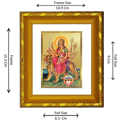 DIVINITI 24K Gold Plated Foil Durga Ji Photo Frame for Living Room, Festival Gift, Puja DG 103 Size 1 (15.3x14.9 CM)