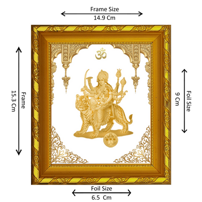 DIVINITI 24K Gold Plated Foil Durga Mata Photo Frame for Home & Office Decor, Table DG 103 Size 1 (15.3x14.9 CM)