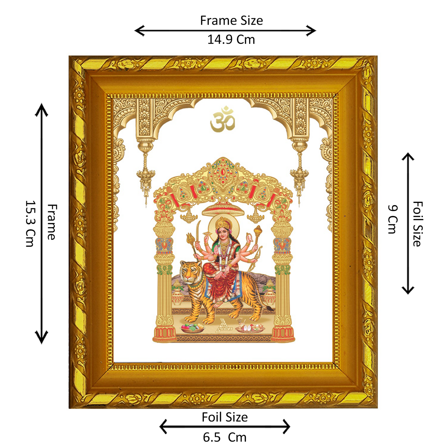 DIVINITI 24K Gold Plated Foil Durga Mata Photo Frame for Home & Office Decor, Table DG 103 Size 1 (15.3x14.9 CM)