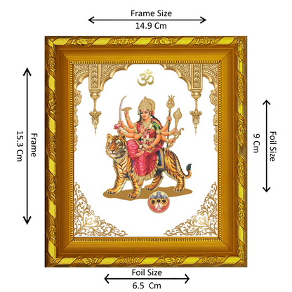 DIVINITI 24K Gold Plated Foil Durga Mata Photo Frame for Home & Office Decor and Tabletop DG 103 Size 1 (15.3x14.9 CM)