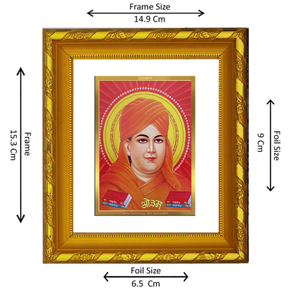 DIVINITI 24K Gold Plated Foil Dayananda Saraswati Wall Photo Frame for Home Decor Showpiece DG 103 Size 1 (15.3x14.9 CM)