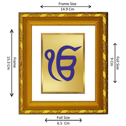 DIVINITI 24K Gold Plated Foil Ek Omkar Photo Frame for Home Decor, TableTop, Prayer DG 103 Size 1 (15.3x14.9 CM)