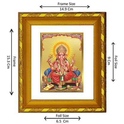 DIVINITI 24K Gold Plated Foil Ganesha Wall Photo Frame for Home Decor, Good fortune, Puja DG 103 Size 1 (15.3x14.9 CM)