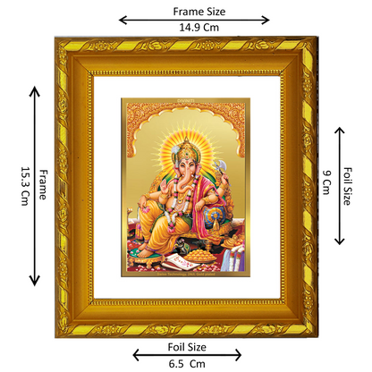 DIVINITI 24K Gold Plated Foil Lord Ganesha Photo Frame for Home Wall Decor, Success, Luck DG 103 Size 1 (15.3x14.9 CM)