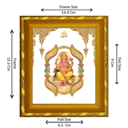 DIVINITI 24K Gold Plated Foil Ganesha Photo Frame for Home & Office Decor and Tabletop DG 103 Size 1 (15.3x14.9 CM)