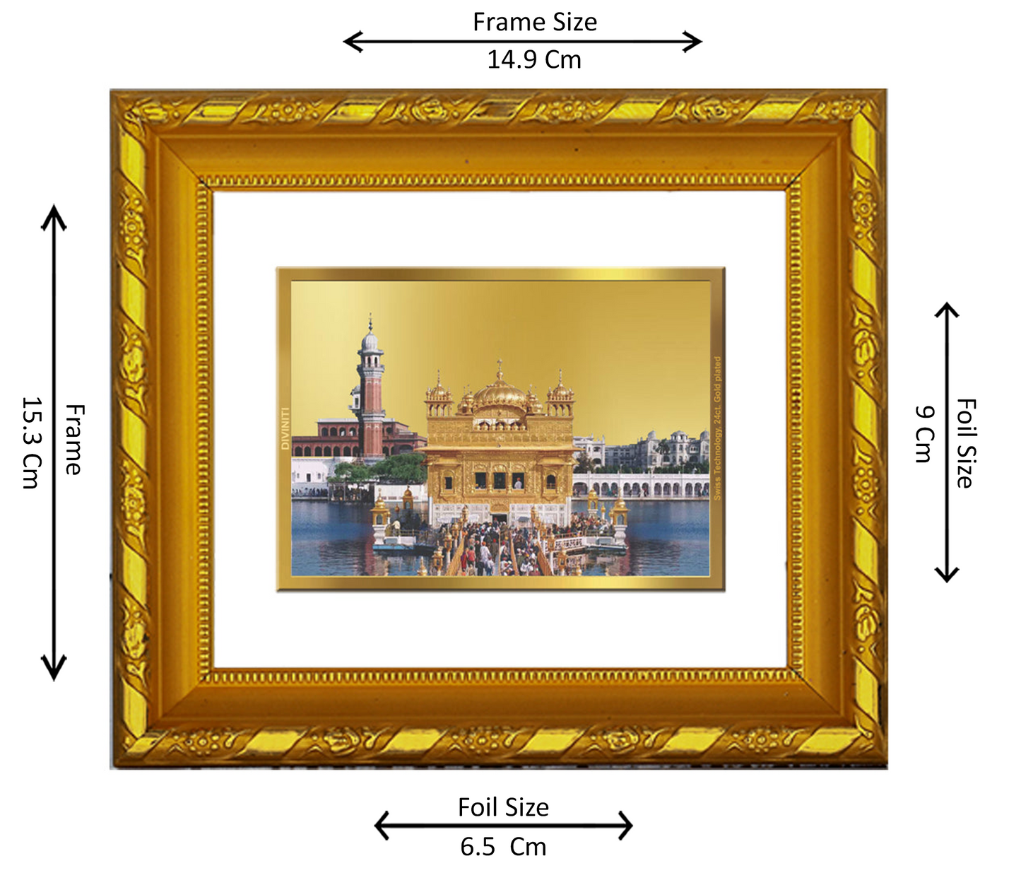 DIVINITI 24K Gold Plated Foil Golden Temple Photo Frame for Home Decor, Luxury Gift, Festival DG 103 Size 1 (15.3x14.9 CM)