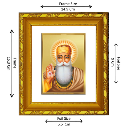 DIVINITI 24K Gold Plated Foil Gurunanak Photo Frame for Living Room Decor, TableTop, Prayer DG 103 Size 1 (15.3x14.9 CM)