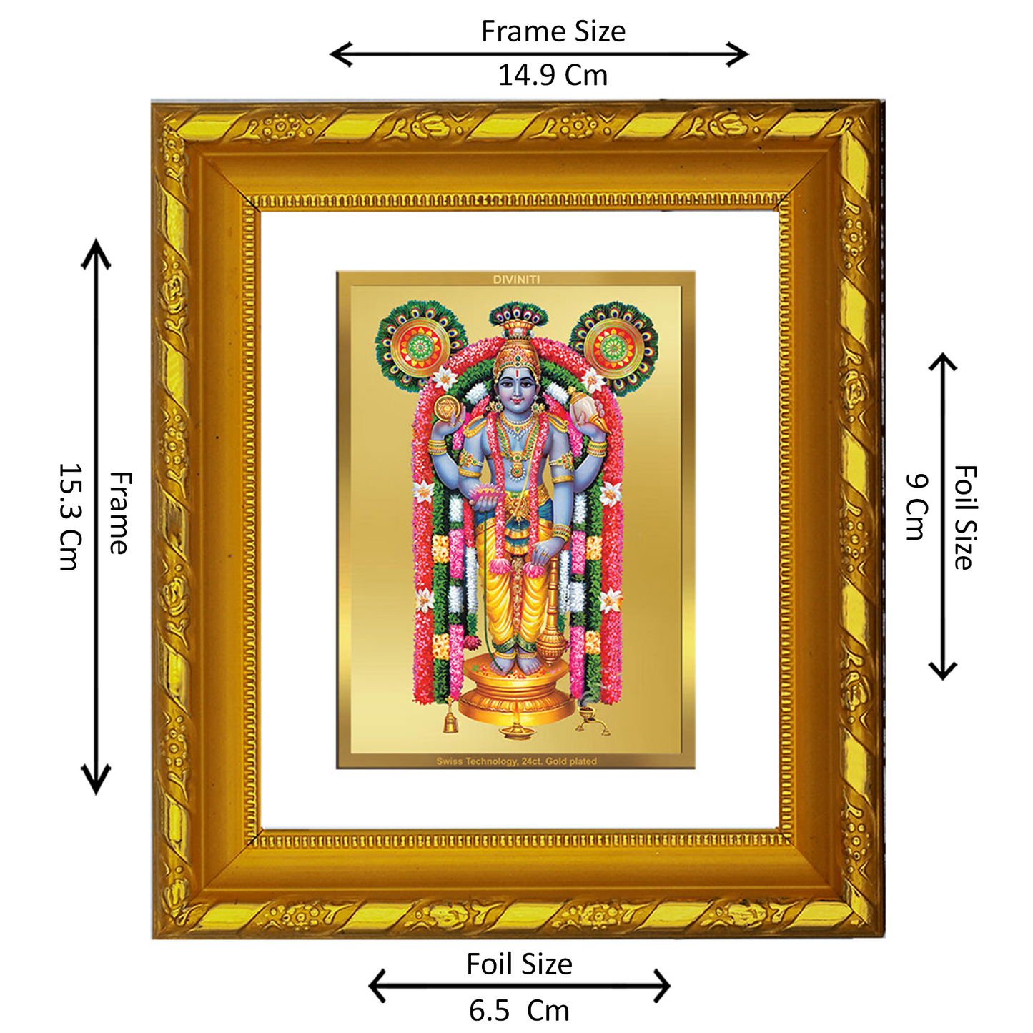 DIVINITI 24K Gold Plated Foil Guruvayurappan Ji Photo Frame for Home Wall Decor, Festival Gift DG 103 Size 1 (15.3x14.9 CM)