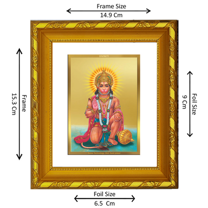 DIVINITI 24K Gold Plated Foil God Hanuman Photo Frame for Home Decor Showpiece, Puja, Festival DG 103 Size 1 (15.3x14.9 CM)