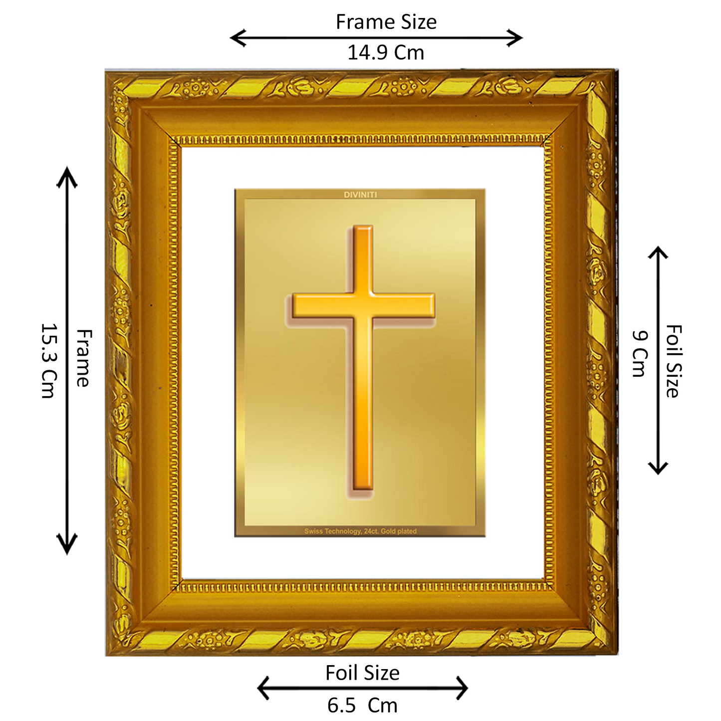 DIVINITI 24K Gold Plated Foil Holy Cross Photo Frame for Home Decor Showpiece, TableTop DG 103 Size 1 (15.3x14.9 CM)