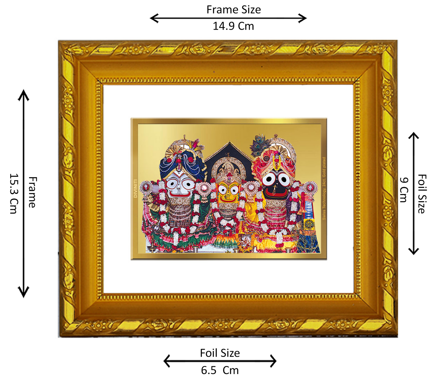 DIVINITI 24K Gold Plated Foil Jagannath Ji Religious Photo Frame for Home Wall Decor, Puja DG 103 Size 1 (15.3x14.9 CM)