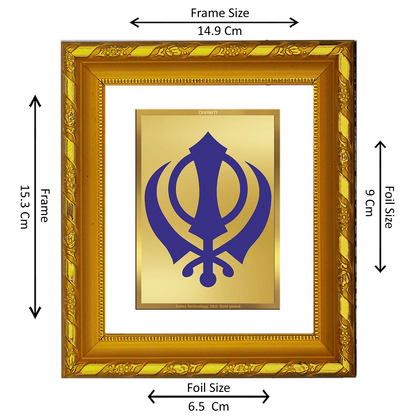 DIVINITI 24K Gold Plated Foil Khanda Sahib Photo Frame for Living Room Decor, Worship, Gift DG 103 Size 1 (15.3x14.9 CM)