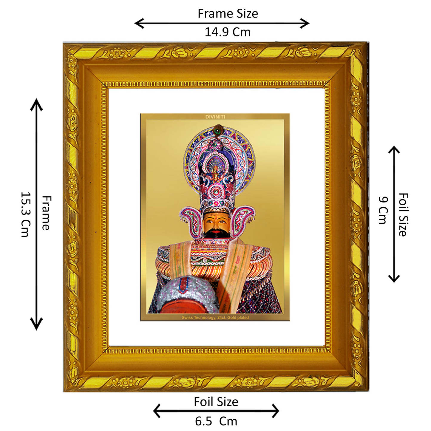 DIVINITI 24K Gold Plated Foil Khatu Shyam Photo Frame for Home Wall Decor, TableTop, Puja DG 103 Size 1 (15.3x14.9 CM)