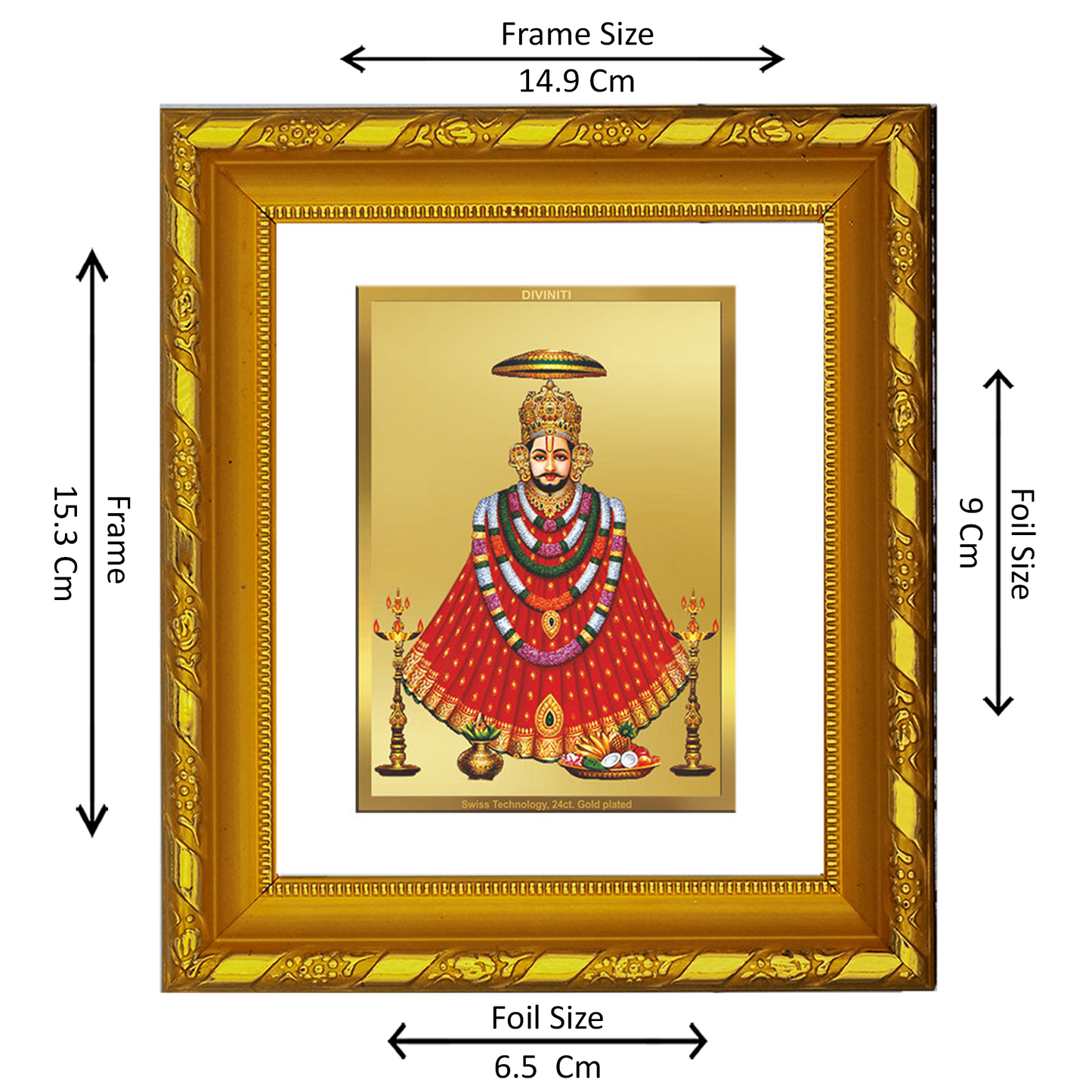 DIVINITI 24K Gold Plated Foil Khatu Shyam Wall Photo Frame for Home Decor Showpiece, Puja DG 103 Size 1 (15.3x14.9 CM)