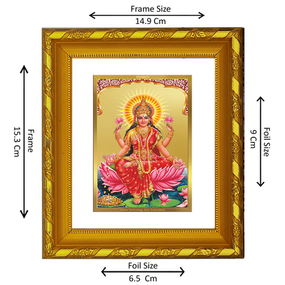 DIVINITI 24K Gold Plated Foil Lakshmi Mata Photo Frame for Home Decor, Worship, Wealth DG 103 Size 1 (15.3x14.9 CM)