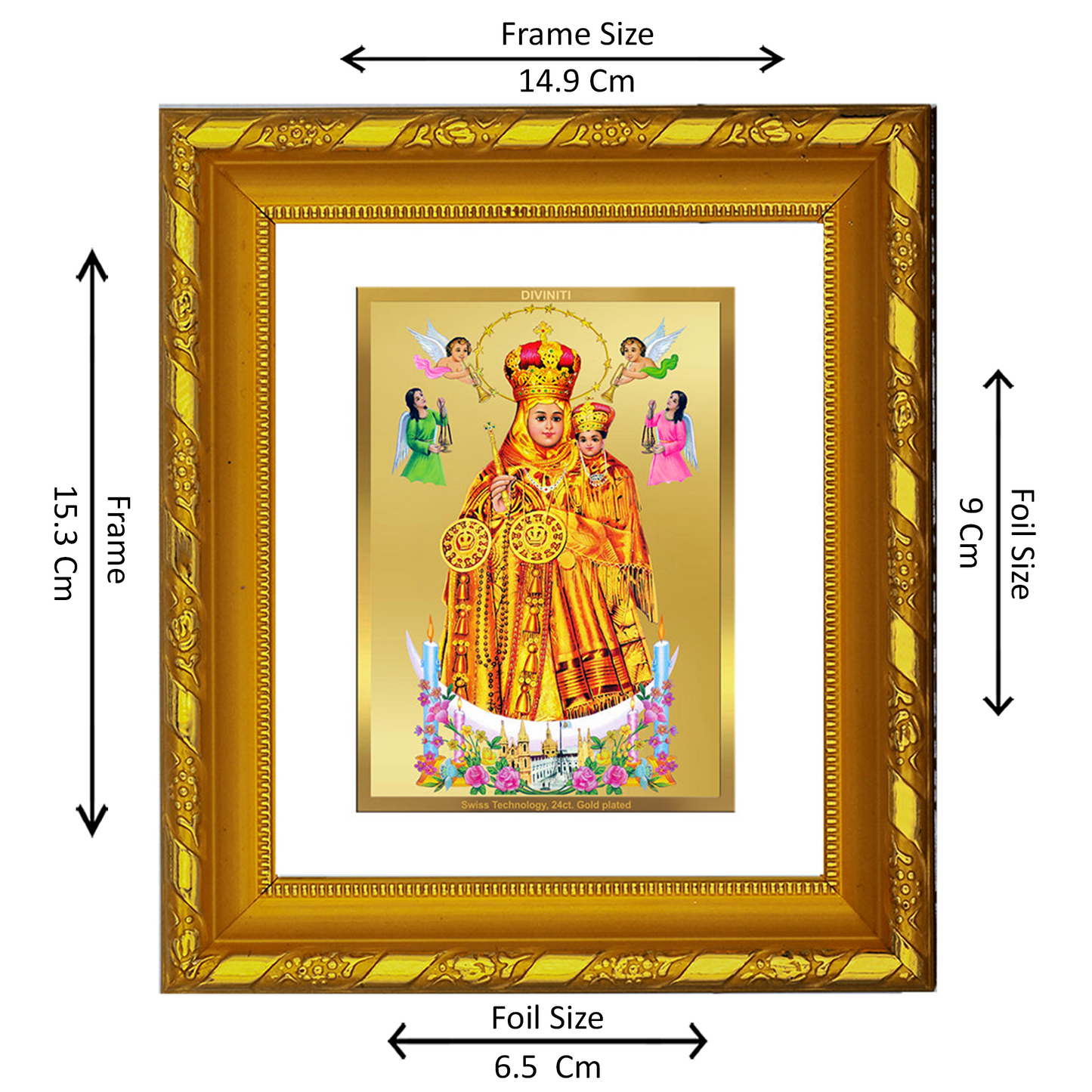 DIVINITI 24K Gold Plated Foil Lady of Health Photo Frame for Home Decor, TableTop, Gift DG 103 Size 1 (15.3x14.9 CM)