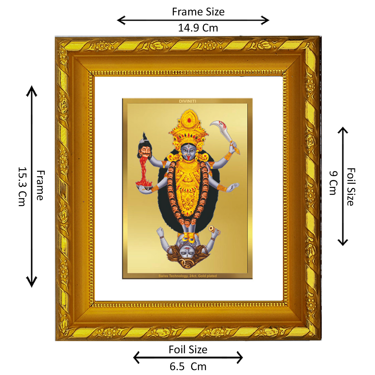 DIVINITI 24K Gold Plated Foil Maa Kali Photo Frame for Home Decor, Puja, Festive Gift DG 103 Size 1 (15.3x14.9 CM)