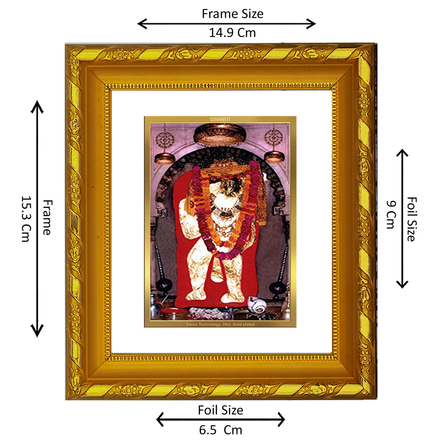 DIVINITI 24K Gold Plated Foil Mahendipur Balaji Photo Frame for Home Decor, TableTop, Puja DG 103 Size 1 (15.3x14.9 CM)