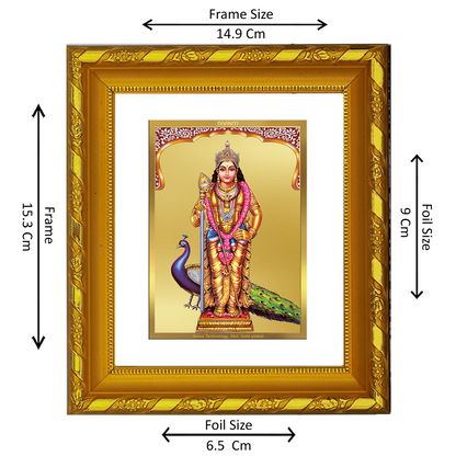 DIVINITI 24K Gold Plated Foil Murugan Photo Frame for Home Decor Showpiece, Prayer, Gift DG 103 Size 1 (15.3x14.9 CM)