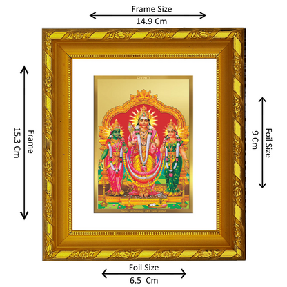 DIVINITI 24K Gold Plated Foil Murugan Valli Wall Photo Frame for Home Decor, TableTop DG 103 Size 1 (15.3x14.9 CM)