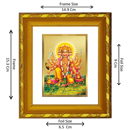 DIVINITI 24K Gold Plated Foil Lord Panchmukhi Hanuman Photo Frame for Living Room, Wall Decor DG 103 Size 1 (15.3x14.9 CM)