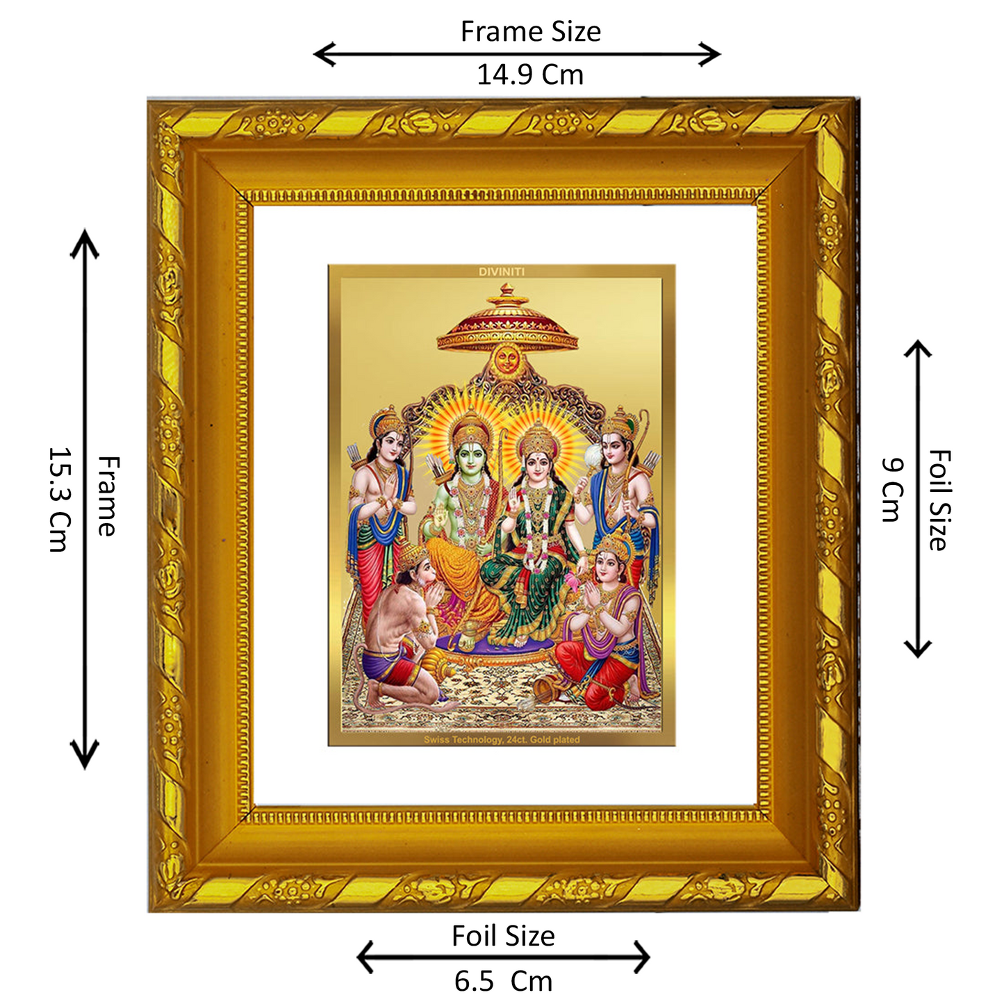 DIVINITI 24K Gold Plated Foil Ram Darbar Photo Frame for Home Decor Showpiece, Diwali Gift DG 103 Size 1 (15.3x14.9 CM)