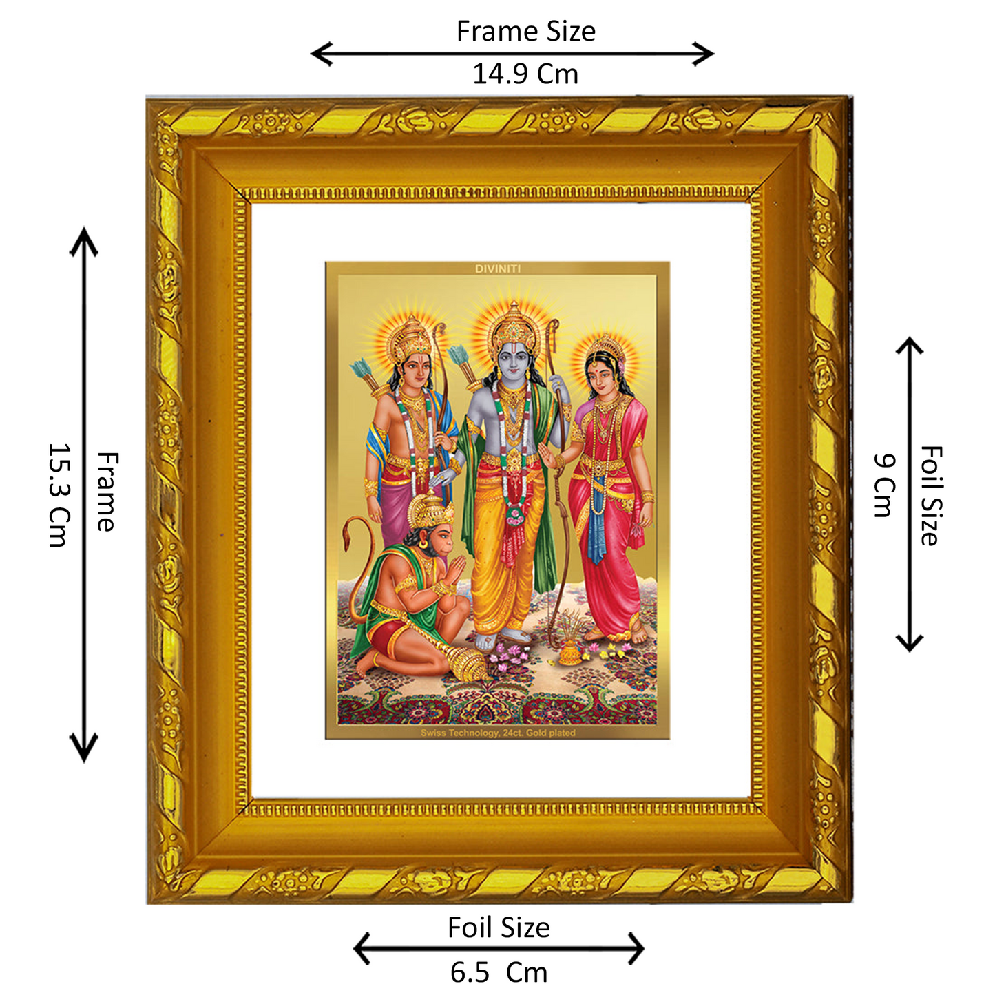 DIVINITI 24K Gold Plated Foil Ram Darbar Photo Frame for Home Wall Decor, Festival Puja DG 103 Size 1 (15.3x14.9 CM)