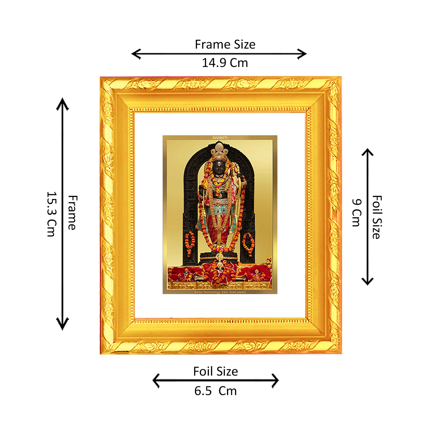 DIVINITI 24K Gold Plated Foil Ram Lalla Photo Frame for Home & Office Decor, Table Top, Wall Decor, Puja Room & Gift DG 103 Size 1 (15.3x14.9 CM)