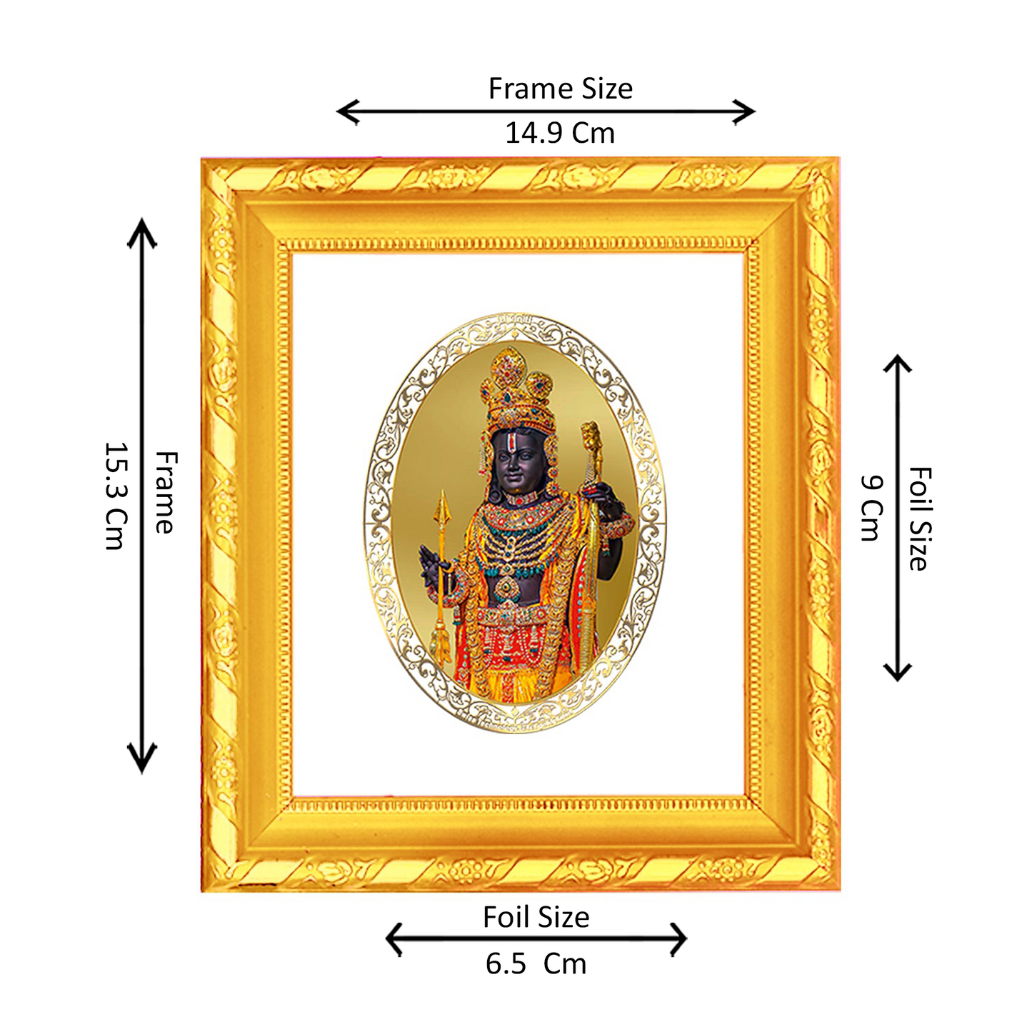 DIVINITI 24K Gold Plated Foil Ram Lalla Photo Frame for Home & Office Decor, Wall Hanging, Table Top, Puja Room & Gift DG 103 Size 1 (15.3x14.9 CM)