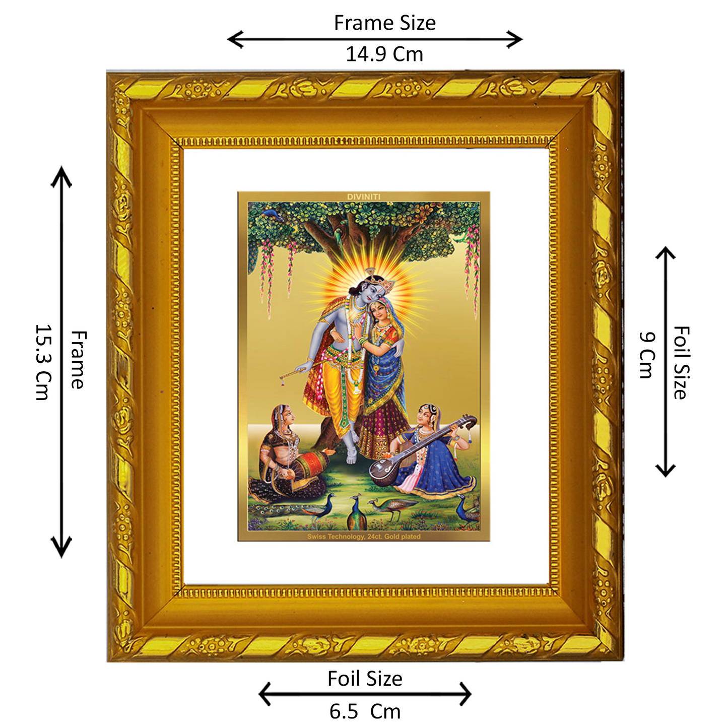 DIVINITI 24K Gold Plated Foil Radha Krishna Photo Frame for Home Wall Decor, Puja Room, Gift DG 103 Size 1 (15.3x14.9 CM)