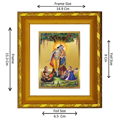 DIVINITI 24K Gold Plated Foil Radha Krishna Photo Frame for Home Wall Decor, Puja Room, Gift DG 103 Size 1 (15.3x14.9 CM)