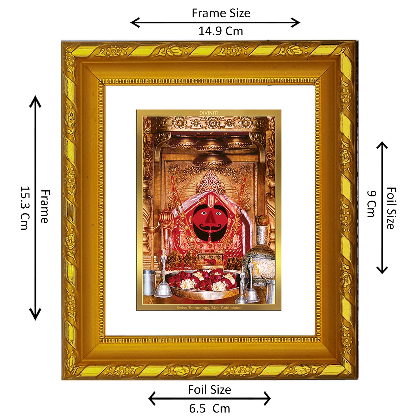 DIVINITI 24K Gold Plated Foil Salasar Balaji Photo Frame for Home Decor, Worship, Festive Gift DG 103 Size 1 (15.3x14.9 CM)