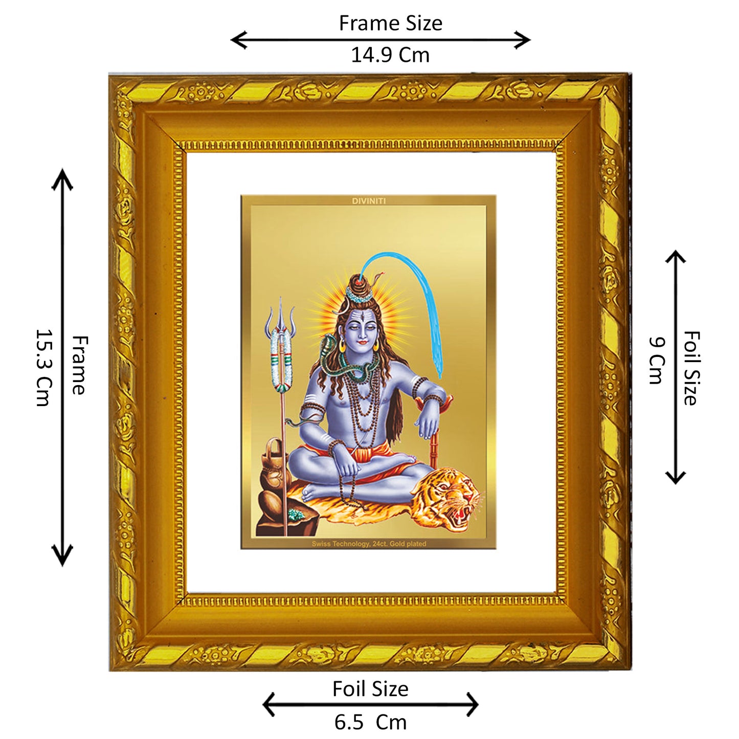 DIVINITI 24K Gold Plated Foil Lord Shiva Wall Photo Frame for Home Décor, Puja, Housewarming DG 103 Size 1 (15.3x14.9 CM)