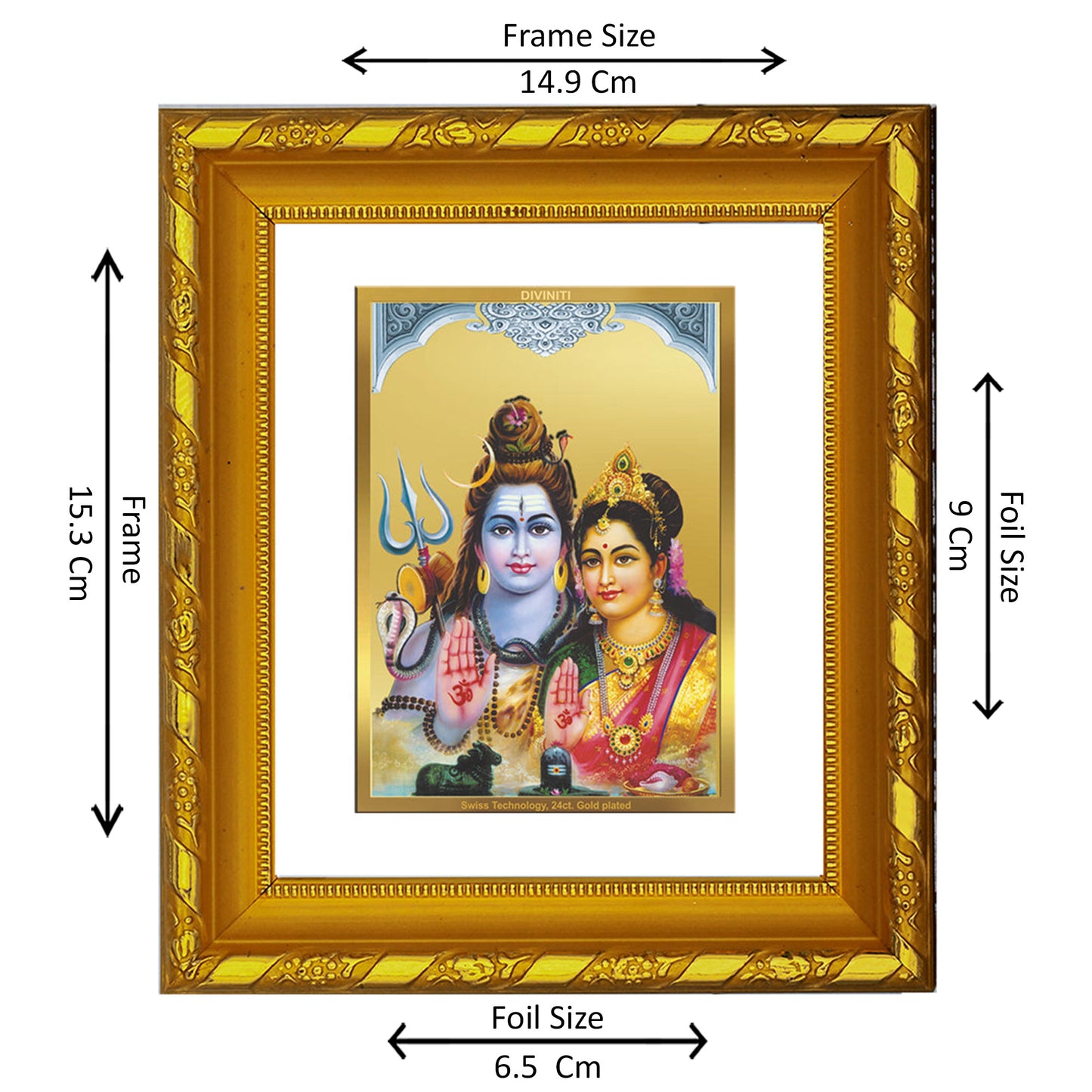 DIVINITI 24K Gold Plated Foil Shiva Parvati Photo Frame for Home Wall Decor, Worship, Gift DG 103 Size 1 (15.3x14.9 CM)